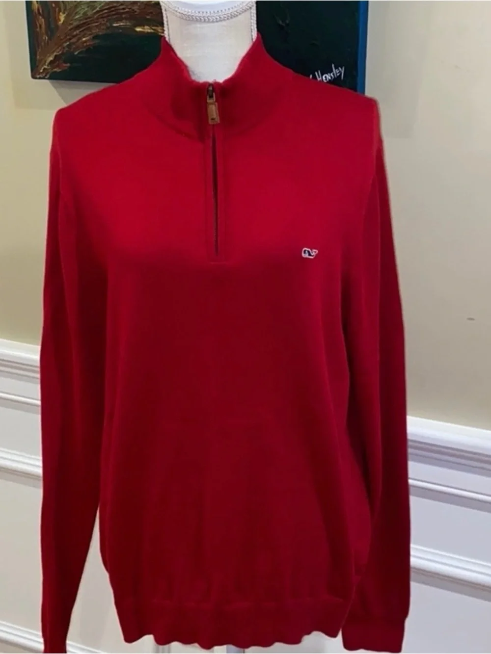 EEUC Worn 1x Vineyard Vines Bright Red Zip Mock Sweater Men’s M